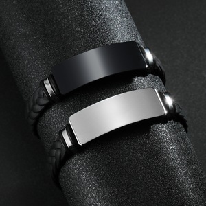 Customized Trendy Fashion Braided Wristband Bangle Stainless Steel Unisex Bracelet with Lettering Engraved Logo - Product Image 2