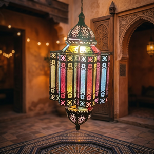 Farol Colgante Marroquí, Portavelas de Vidrio Multicolor, Lámpara de Hierro Hecha a Mano para Decoración del Hogar, Bodas y Navidad - Product Image 2