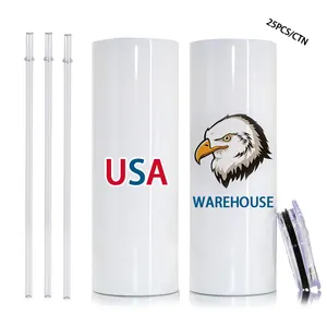 USA Warehouse 20 Oz Straight Stainless Steel Double Wall Insulated Sublimation Blanks Tumbler Sublimation Blanks With Straw