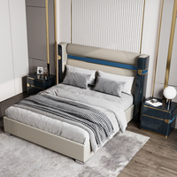 Lit de luxe haut de gamme Aowei, design italien, tête de lit haute, moderne, en cuir kaki, cadre en bois, surface laquée, taille et couleur personnalisables
