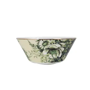 Customize Bone China Salad Bowl Floral Ceramic Cereal Bowl with Color Rim