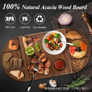 Tabla de cortar ovalada de madera maciza con compartimentos para servir en fiestas y uso en la cocina - Product Image 3