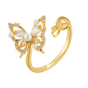 Butterfly Ring Gold Micro Paved Zircon Adjustable Openwork Design For Party Jewelry - Product Image 5