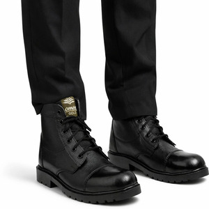 Bottes pour hommes, hauteur de la cheville, en cuir véritable noir, mode décontractée, à lacets, durables, chaussures de marche en plein air, semelle en caoutchouc antidérapante - Product Image 1