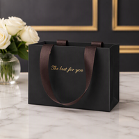 Sacs cadeaux en papier noir mat de luxe avec poignée en ruban, sacs de shopping rigides en carton pour chaussures et vêtements pour hommes, emballage de vente au détail
