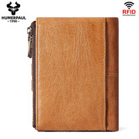 Portefeuille bifold vintage en cuir véritable avec blocage RFID et doublure en polyester pour espèces et voyages - Design classique et simple