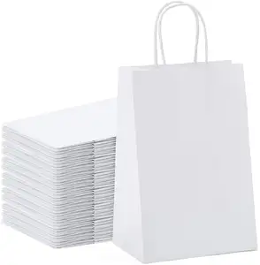 Tarjeta de lujo con logotipo personalizado, bolsa de papel Kraft blanco para compras, boda, Día de San Valentín, bolsa de regalo con asas