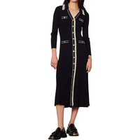 Robe midi élégante pour femme, col polo, manches longues, mode boutonnée, décontractée, tricotée, côtelée, pour le bureau, l'été, taille naturelle.