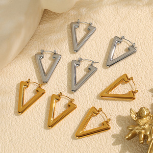Pendientes geométricos de aleación de zinc con forma de triángulo invertido, color plateado y dorado, para fiesta, moda, para mujer, EH166 - Product Image 3