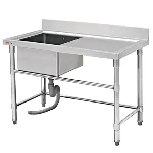 Industrial Sink Table Bowls Stainless Steel 1 Sink Bench Commercial Sink Table Various Size Big Bowls with Drain Board