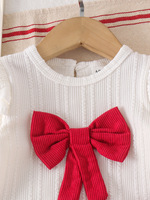 Ensemble décontracté deux pièces en laine peignée rouge pour filles de 0 à 3 ans, avec jupe plissée et nœud, collection automne-hiver