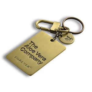 Top Selling Rectangular Charm Debossed Logo Antique Brass Metal <b>Keychain</b> - Product Image 4