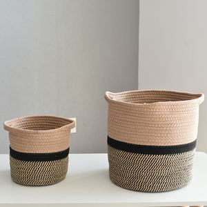 25*25cm cotton <b>rope</b> woven flower pot cover, potted plant <b>storage</b> <b>basket</b>, snack <b>storage</b> <b>basket</b>, straw woven rattan <b>basket</b> - Product Image 1