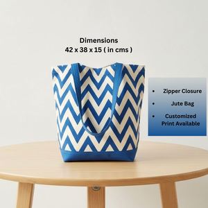 Sac fourre-tout en toile de jute à motif personnalisé, très vendu |   Sac de courses réutilisable écologique de grande taille avec fermeture éclair et longue poignée - Product Image 3