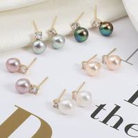Pendientes de plata 925 para mujer, con perlas naturales de agua dulce de 8 mm, con incrustaciones de circonita, joyería al por mayor de fábrica.