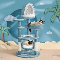 Arbre à chat multi-niveaux pliable, moderne, imperméable, pour le voyage, avec mobilier en peluche, comprenant Nid Bouche de requin, Perchoir Étoile de mer et Méduse