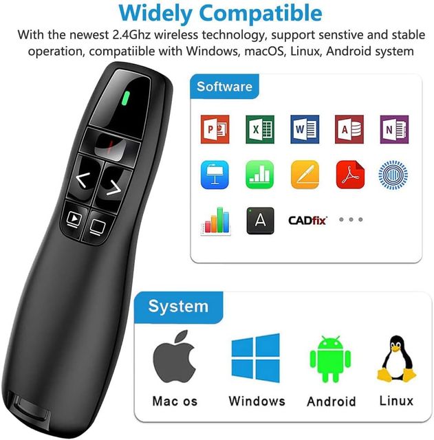 2.4 GHz Wireless Laser Pointer with 30m Range Red Light for Mac OS PPT/Google Slides/Presenter
