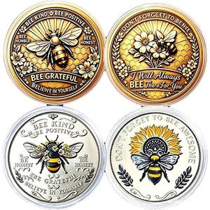 Medaglione <span class=keywords><strong>in</strong></span> Ferro Motivazionale Ape Reale, con messaggio 'Ape Positiva, Ape Onesta, Crede <span class=keywords><strong>in</strong></span> <span class=keywords><strong>Te</strong></span> Stesso', <span class=keywords><strong>in</strong></span> Stile Moneta d'Oro Antica, Souvenir, Gettone, Regalo - Product Image 1