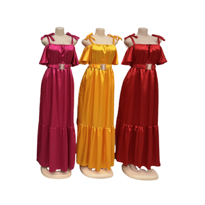 Abito lungo in tinta unita abito lungo Casual Sexy da donna abito in tinta unita Retro colletto da collo per donna - Product Image 3