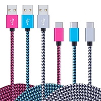 Kabel Data Transfer Pengisian Cepat USB Type C 3A Nylon Braided Berkualitas Tinggi 3ft 6ft untuk Ponsel
