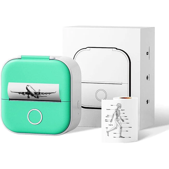 Impresora verde con 3 rollos de papel térmico