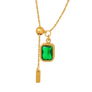 Collar ERESI Palace con colgante cuadrado de circonita esmeralda y letras inglesas, cadena para clavícula, joyerí<span class=keywords><strong>a</strong></span> de nicho para chicas con estilo. - Product Image 4