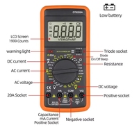 Multimeter Digital DT9205A 1999 Tampilan Layar, Pengukur Tegangan AC DC, Arus, dan Resistansi, Alat Uji Listrik Genggam