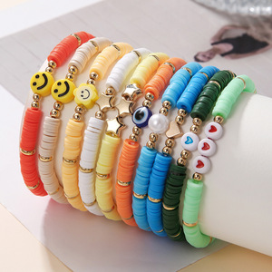 Pulsera colorida de arcilla polimérica con cara sonriente y cuentas de perlas en forma de corazón, regalo de joyería para mujer - Product Image 3
