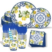 Ensemble de vaisselle jetable en acier inoxydable de style pastoral transfrontalier avec 8 serviettes pour décorations d'événements et fêtes d'anniversaire