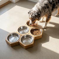 Gamelle magnétique hexagonale en bambou pour animaux de compagnie, design modulaire extensible en nid d'abeille pour maisons multi-animaux