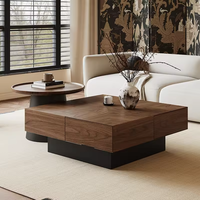 Table basse en bois au design rétro moderne avec rangement simple, style mi-ancien durable, petite table centrale haut de gamme créative