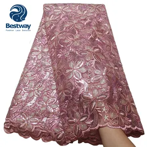 Bestway corda bordada lantejoulas renda francesa tecido para vestido de costura