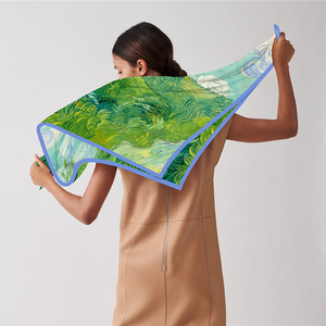 <span class=keywords><strong>Marca</strong></span> de lujo <span class=keywords><strong>Van</strong></span> <span class=keywords><strong>Gogh</strong></span> pintura al óleo cabeza Hijab chal bufanda estilo China 90cm bufanda de seda de sarga para mujer Bandana bufanda cuadrada - Product Image 6