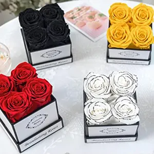 Flores de rosas secas preservadas de lujo hermosas y elegantes flores de rosas rojas eternas con caja cuadrada