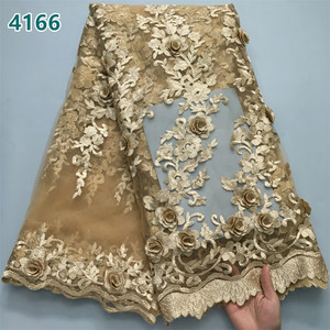 Tessuto di pizzo africano con paillettes e perline all'ingrosso in Tulle francese pizzo a rete per cucire donne abiti da sposa 4166 - Product Image 1