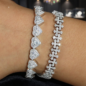 Bracelet de luxe en forme de cœur serti de pierres, chaîne à maillons croisés en moissanite VVS, bijoux hip-hop bling pour hommes et femmes - Product Image 2