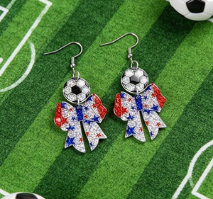 Boucles d'oreilles pendantes personnalisées en acrylique avec nœud et éléments <span class=keywords><strong>de</strong></span> football pour femme, motif drapeau américain, cadeau pour les fans <span class=keywords><strong>de</strong></span> football - Product Image 4