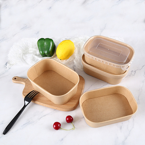 Paper Paper Boxes Disposable Kraft Paper Salad Food Lunch Box Containers With Clear Lid 500ml 650ml 750ml 1000ml