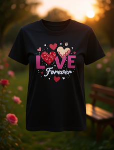 T-Shirt da Donna con Stampa Cuore e Rosa 'Amore Eterno', Taglia Grande, Collo Tondo, Manica Corta, per San Valentino, Casual, Lavabile in Lavatrice - Product Image 2