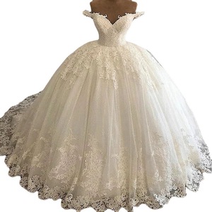 <b>White</b> Ball Gown Wedding Dress V Neck <b>Lace</b> Vintage Full Skirt Bridal Gown - Product Image 5