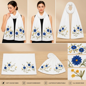 Écharpe en viscose brodée style bohème à motifs botaniques - Châle léger à franges pour le printemps et long foulard pour le cou - Product Image 3