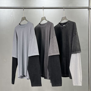 T-shirt à manches longues vintage pour homme 275G, surdimensionné, délavé à l'acide, 100% coton, logo personnalisé, streetwear, faux deux pièces, t-shirts pour homme - Product Image 2