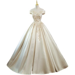 Champagne Off Shoulder Evening Gown Women Stage <b>Performance</b> Dress Ball Gown Formal <b>Wear</b> Adult Size One - Product Image 5