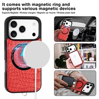 Étui de téléphone personnalisé en cuir microfibre grain croco rouge avec porte-cartes magnétique pour 18 Pro Max, design de luxe anti-vol RFID
