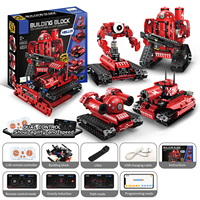 Mainan Robot STEM 5-in-1 2.4G, Blok Bangunan Robot DIY untuk Anak, Mainan Perakitan Robot dengan Remote Control, Blok Bata, Puzzle 3D