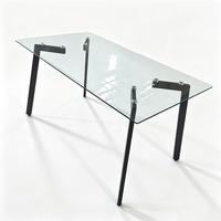 Table de cuisine rectangulaire en verre trempé de style nordique, mobilier de salle à manger avec structure métallique robuste, vente en gros