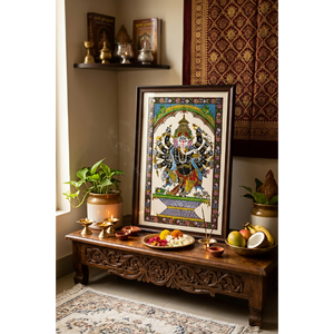 Art traditionnel en bois Pattachitra du Dieu Ganesha - Origine Odraïsse - Décoration suspendue pour salon intérieur - Occasion Diwali - Product Image 2