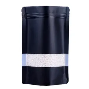 Mylar Plastic Herbruikbare Aluminiumfolie Voedsel Venster Ziplock Custom Rits Verpakking Black Stand Up Pouch
