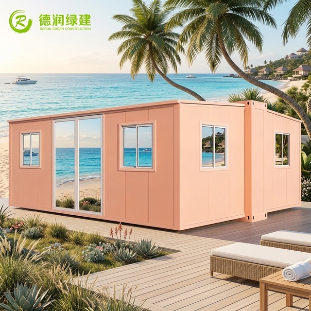 Designer Expandable Container House with Terrace and Outdoor Deck for Beach Front Holiday Villa and Luxury Sea View Lodging
