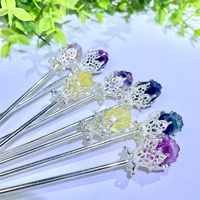 Épingle à Cheveux Fleur de Cristal Naturel en Gros, Pierre de Guérison Spirituelle, Épingle à Cheveux Fleur en Fluorite Arc-en-ciel pour Femmes